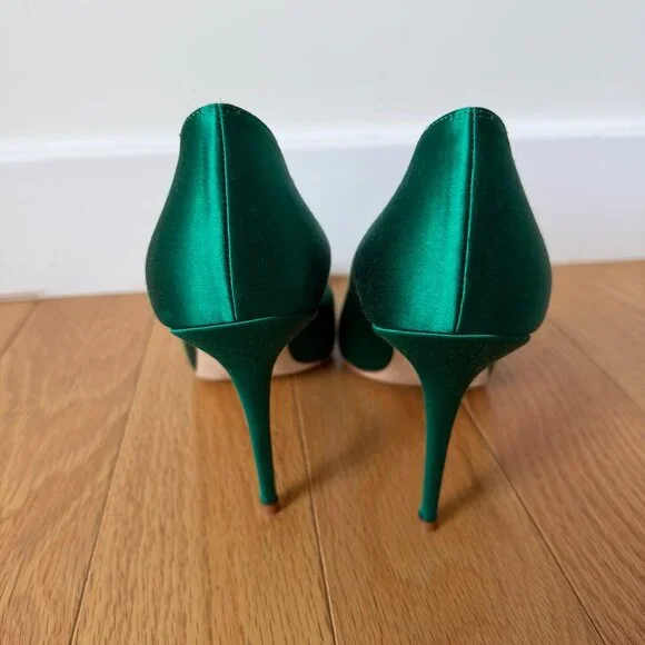 Nadira Green Satin Jewel Buckle Pumps - Picture 6 of 9